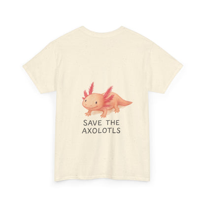 Save the Axolotls Unisex Heavy Cotton Tee, Eco-Friendly T-Shirt, Animal Lover Gift, Conservation Tee, Cute Axolotl Apparel