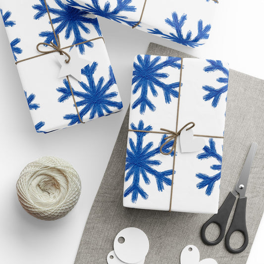 Elegant Gift Wrap Paper for Holidays, Special Occasions, Birthdays, Unique Wrapping, Floral Design, Blue Snowflake Patterns