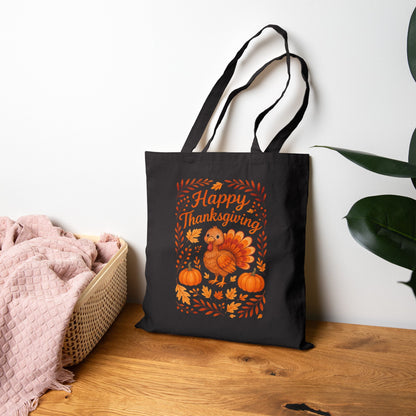 Thanksgiving Floral Tote Bag, Eco-Friendly Canvas, Reusable Shopping Bag, Fall Decor, Gift for Hosts, Pumpkin Design