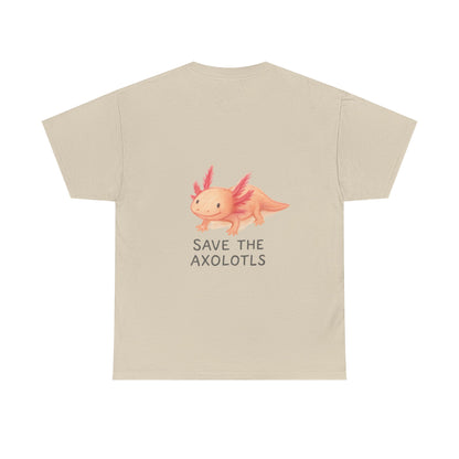 Save the Axolotls Unisex Heavy Cotton Tee, Eco-Friendly T-Shirt, Animal Lover Gift, Conservation Tee, Cute Axolotl Apparel