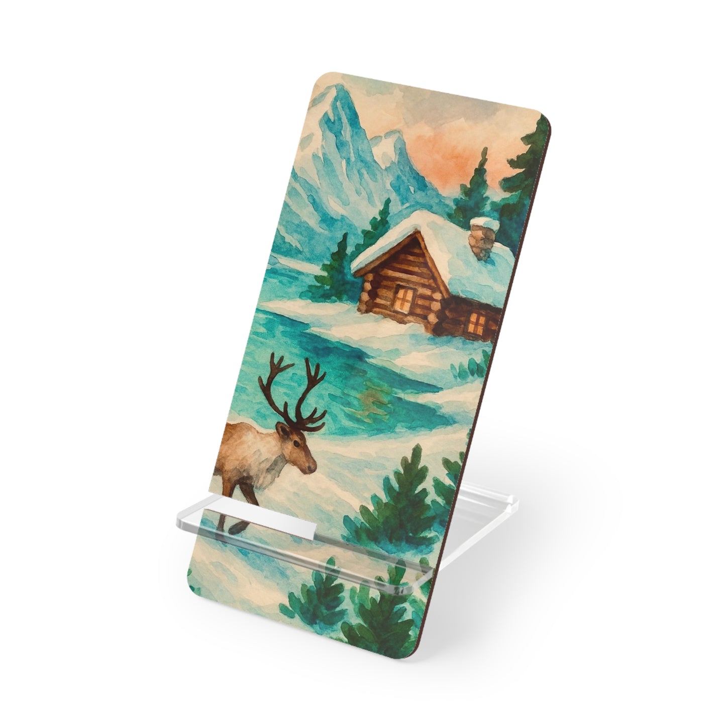 Winter Wonderland Smartphone Stand, Wooden Mobile Display Holder, Desk Organizer for Phone, Christmas Gift, Cozy Cabin Decor
