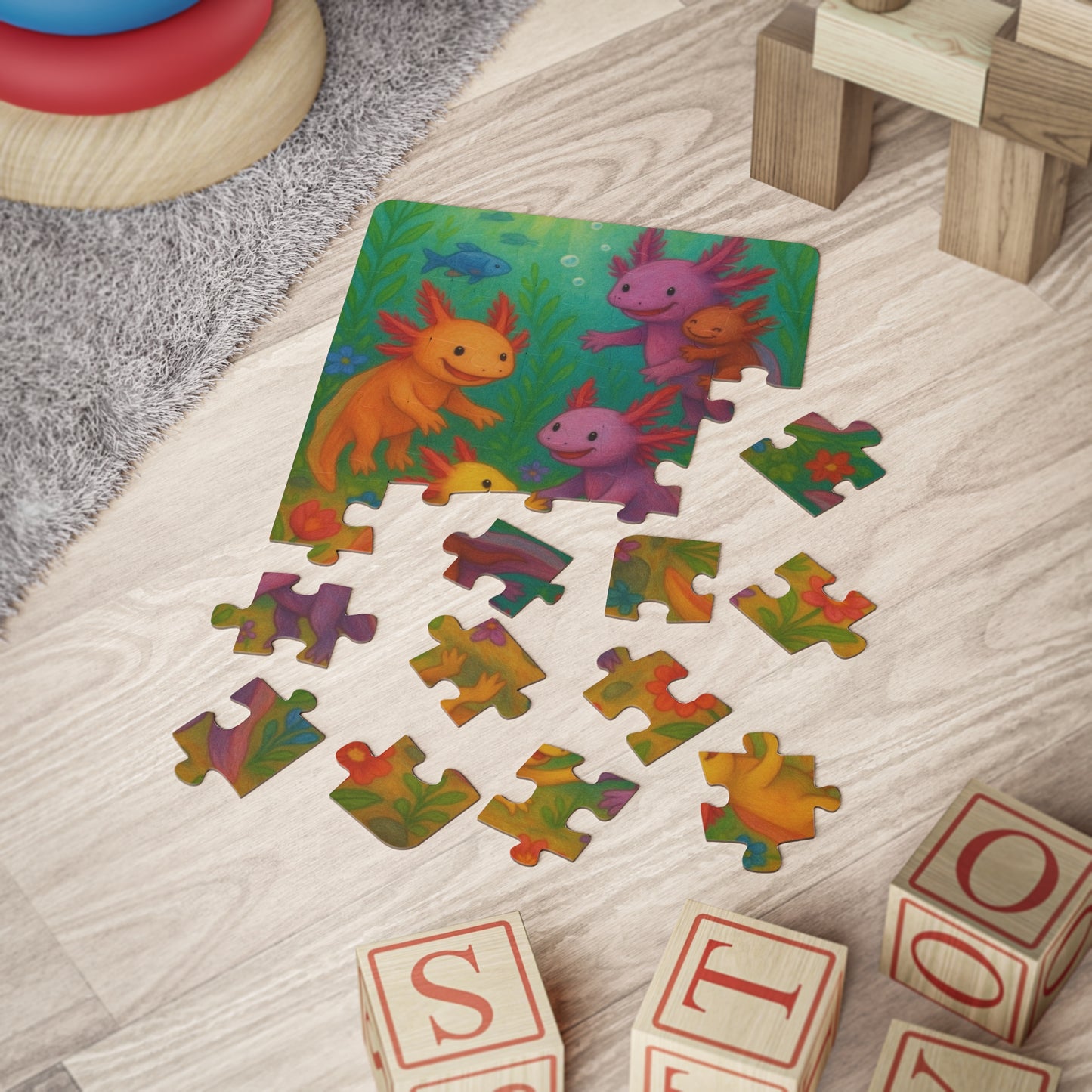 Colorful Axolotl Kids' Puzzle, Fun Activity for Children, 30-Piece Educational Toy, Bright and Engaging, Perfect Gift for Birthdays