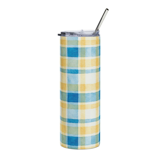 Vibrant Plaid Stainless Steel Tumbler, 20oz | Summer Drinkware, Travel Mug, Stylish Coffee Cup, Perfect for Picnics, Gifts