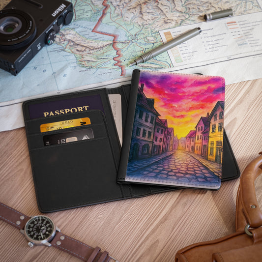 Sunset Street Passport Cover, Travel Accessory, Gift for Travelers, Vacation Essential, Unique Travel Journal Cover
