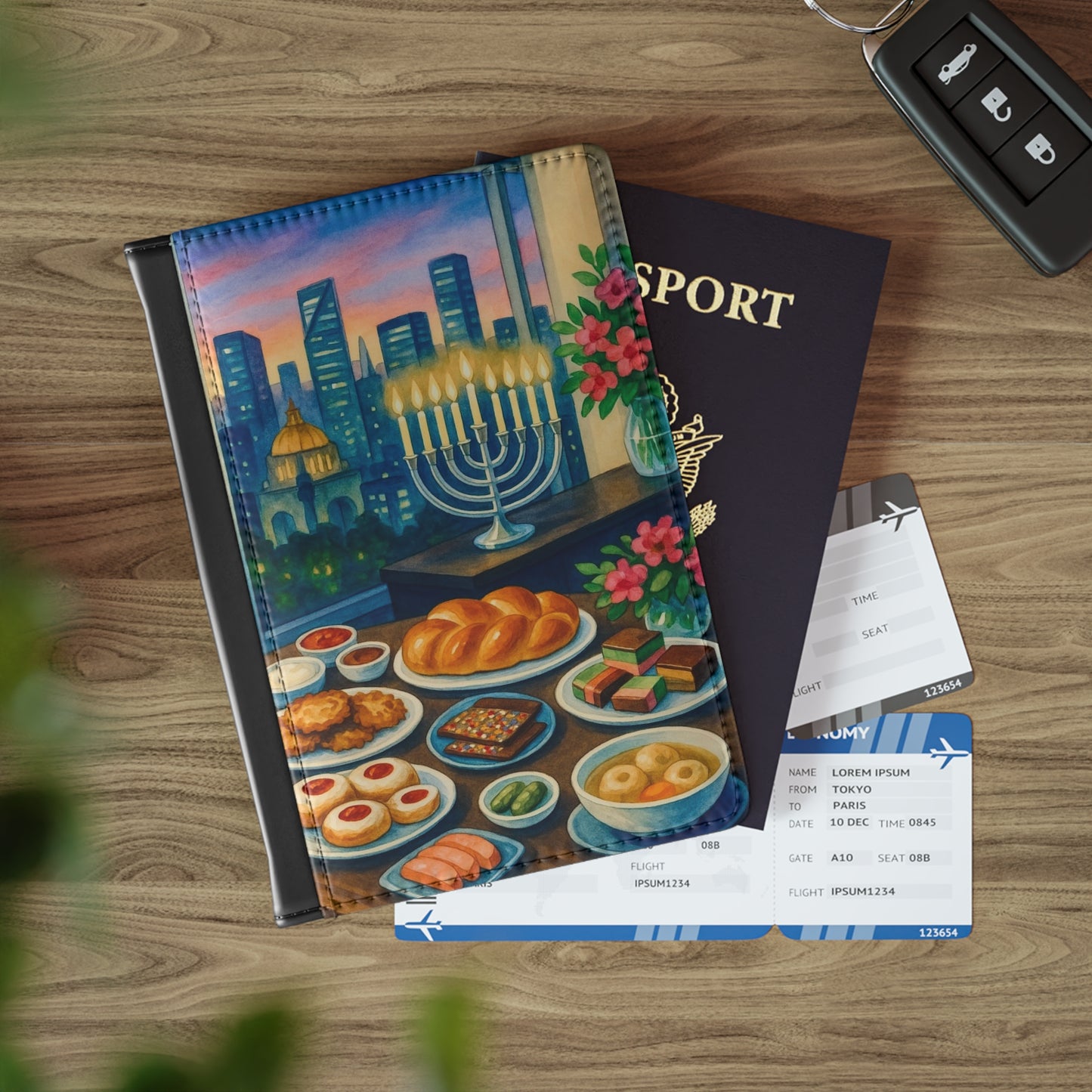 Hanukkah Passport Cover, Jewish Travel Holder, Unique Gift for Travelers, Holiday Accessories, Personalized Travel Gear