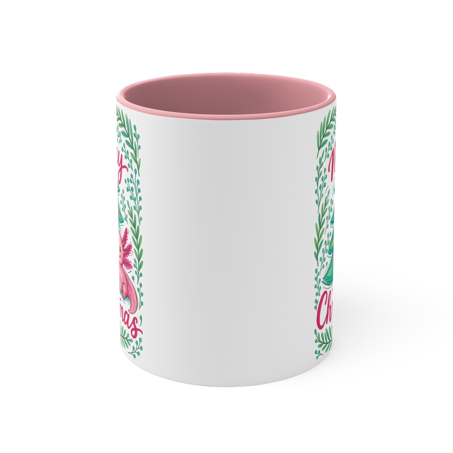 Merry Christmas Accent Mug with Cute Axolotl Design, Holiday Coffee Cup, Seasonal Drinkware, Gift for Ocean Lovers, Festive Kitchen Decor