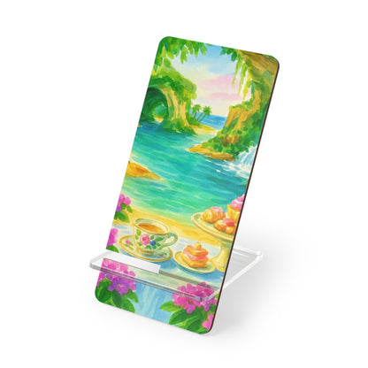 Artistic Mobile Display Stand for Smartphones - Vibrant Beach Scene, Phone Holder, Desk Accessory, Gift for Her, Tropical Decor