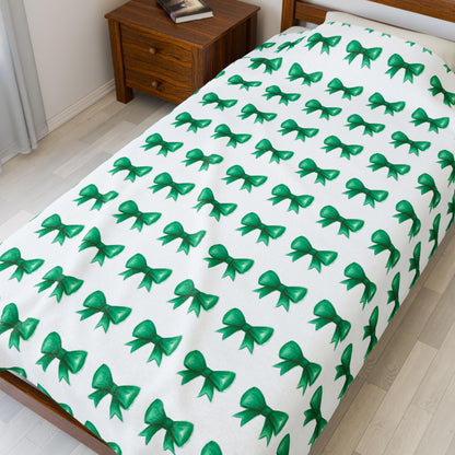 Green Bow Blanket – Cozy Decorative Throw, Ideal for Kids, Perfect Baby Shower Gift, Living Room Accent, Holiday Comfort