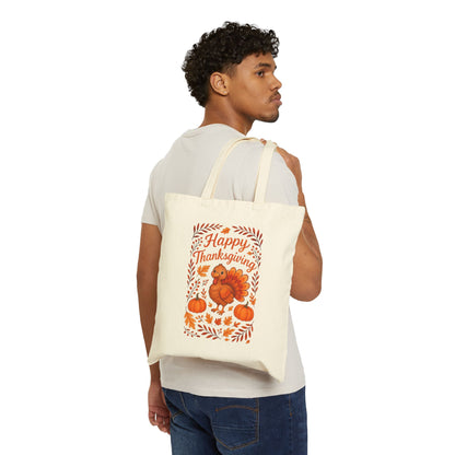 Thanksgiving Floral Tote Bag, Eco-Friendly Canvas, Reusable Shopping Bag, Fall Decor, Gift for Hosts, Pumpkin Design