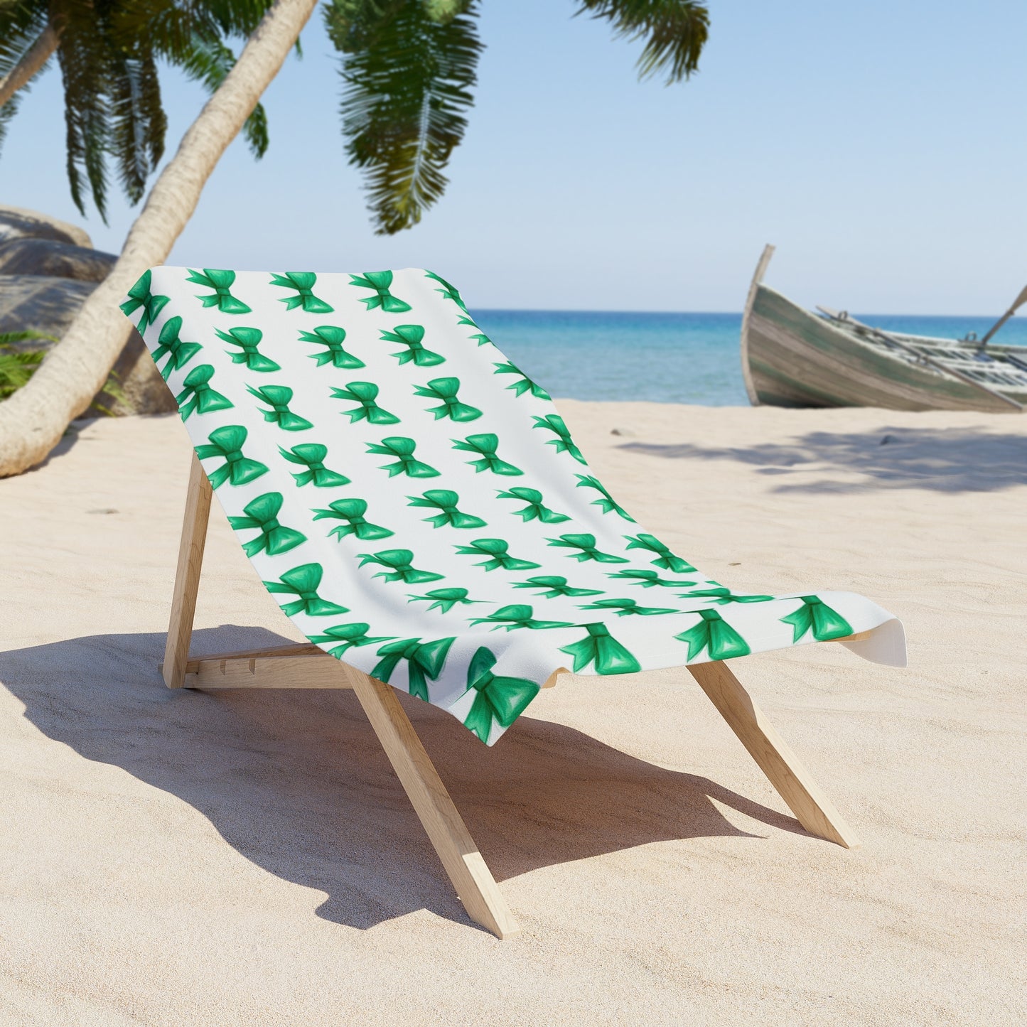 Chic Green Bow Beach Towel - Elegant Summer Essential, Poolside Accessory, Gift for Her, Beachday, Vacation Towels