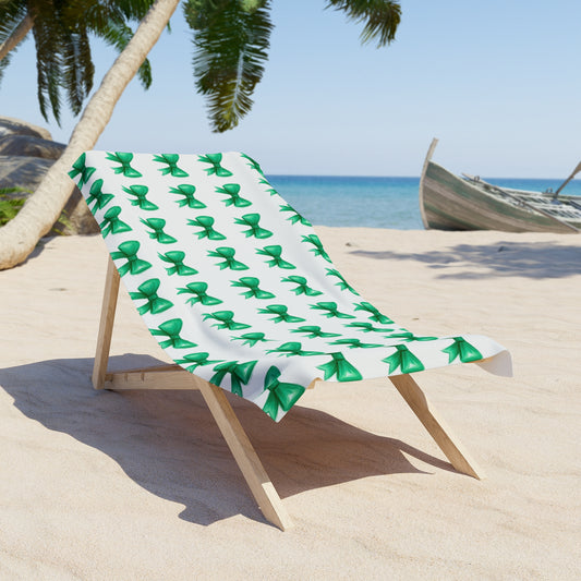 Chic Green Bow Beach Towel - Elegant Summer Essential, Poolside Accessory, Gift for Her, Beachday, Vacation Towels