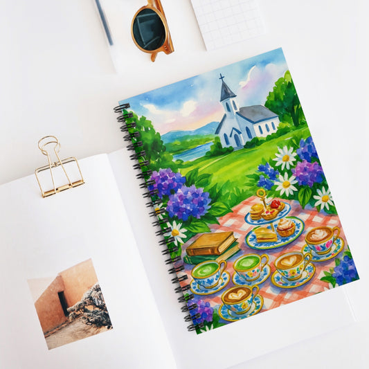 Charming Tea Party Spiral Notebook - Perfect for Journaling, Sketching, Gift for Tea Lovers, Floral Design, Stationery Essentials