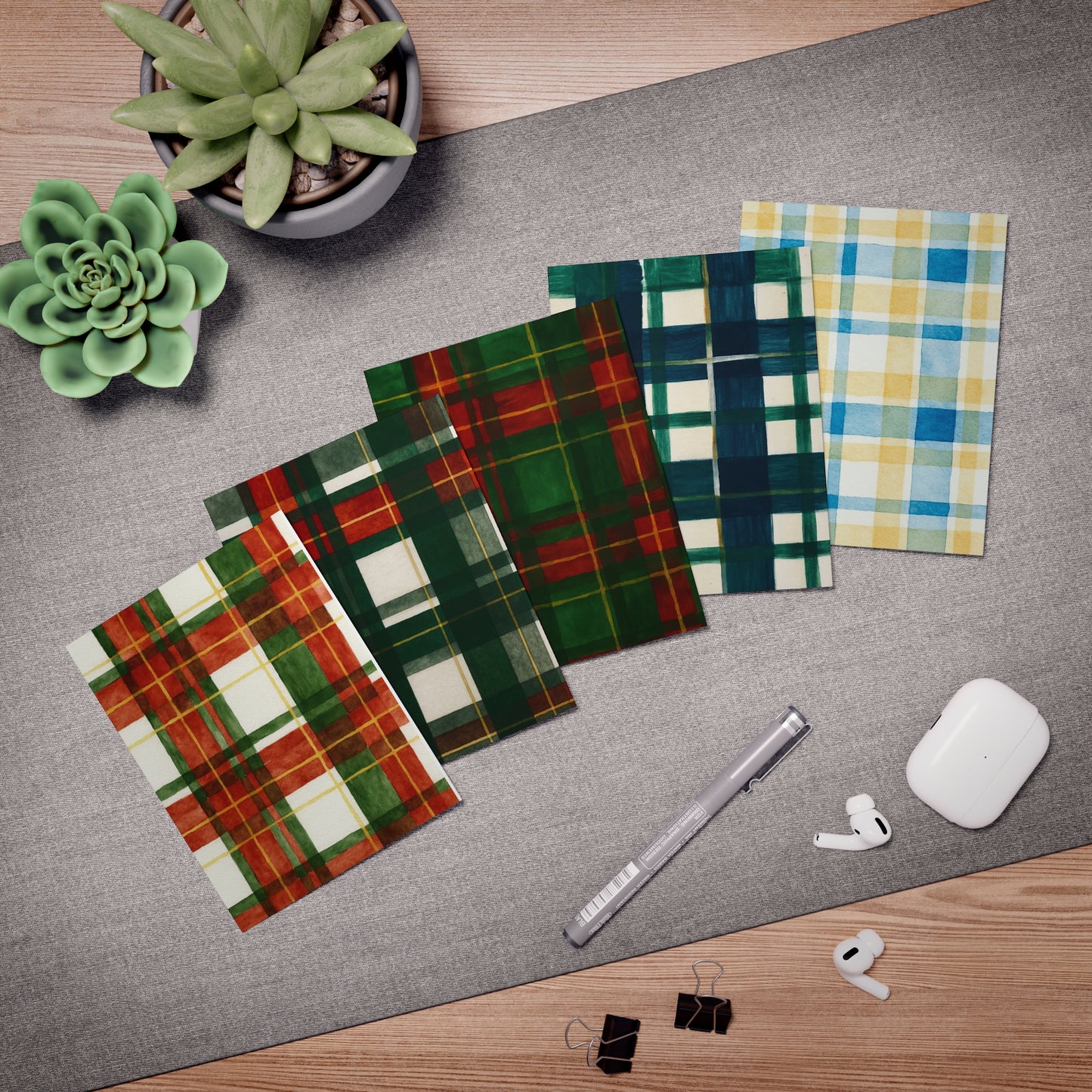 Multi-Design Greeting Cards - Set of 5, Festive Plaid Cards for All Occasions, Holiday Greetings, Thank You Notes, Birthday Wishes, [...]