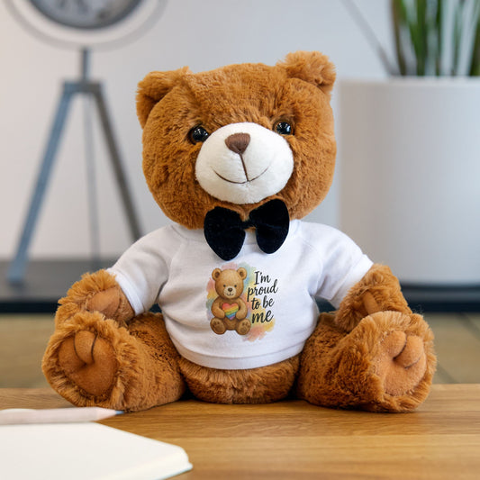 Proud Bear Plush Toy, Soft Teddy Bear with Customizable T-Shirt, Adorable Gift for Kids, Baby Showers, Birthdays, and Celebrations