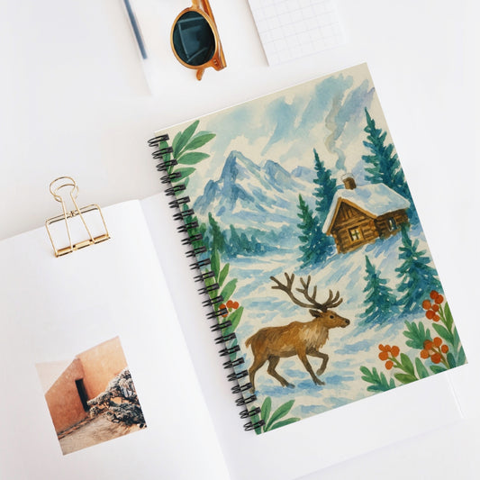 Winter Wonderland Spiral Notebook - Cozy Mountain Scene, Gift for Nature Lovers, Journaling, Sketching, Holiday Writing, Rustic Decor