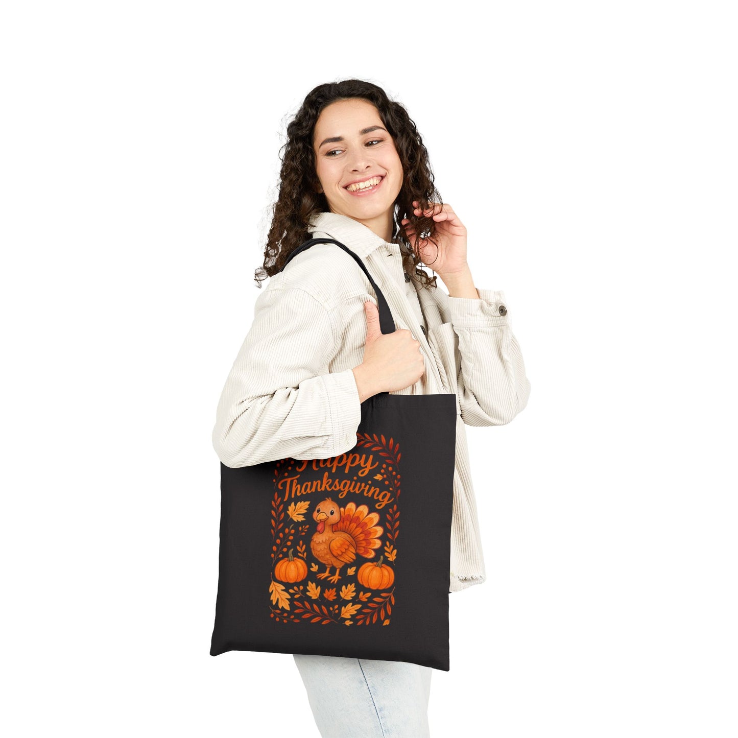 Thanksgiving Floral Tote Bag, Eco-Friendly Canvas, Reusable Shopping Bag, Fall Decor, Gift for Hosts, Pumpkin Design