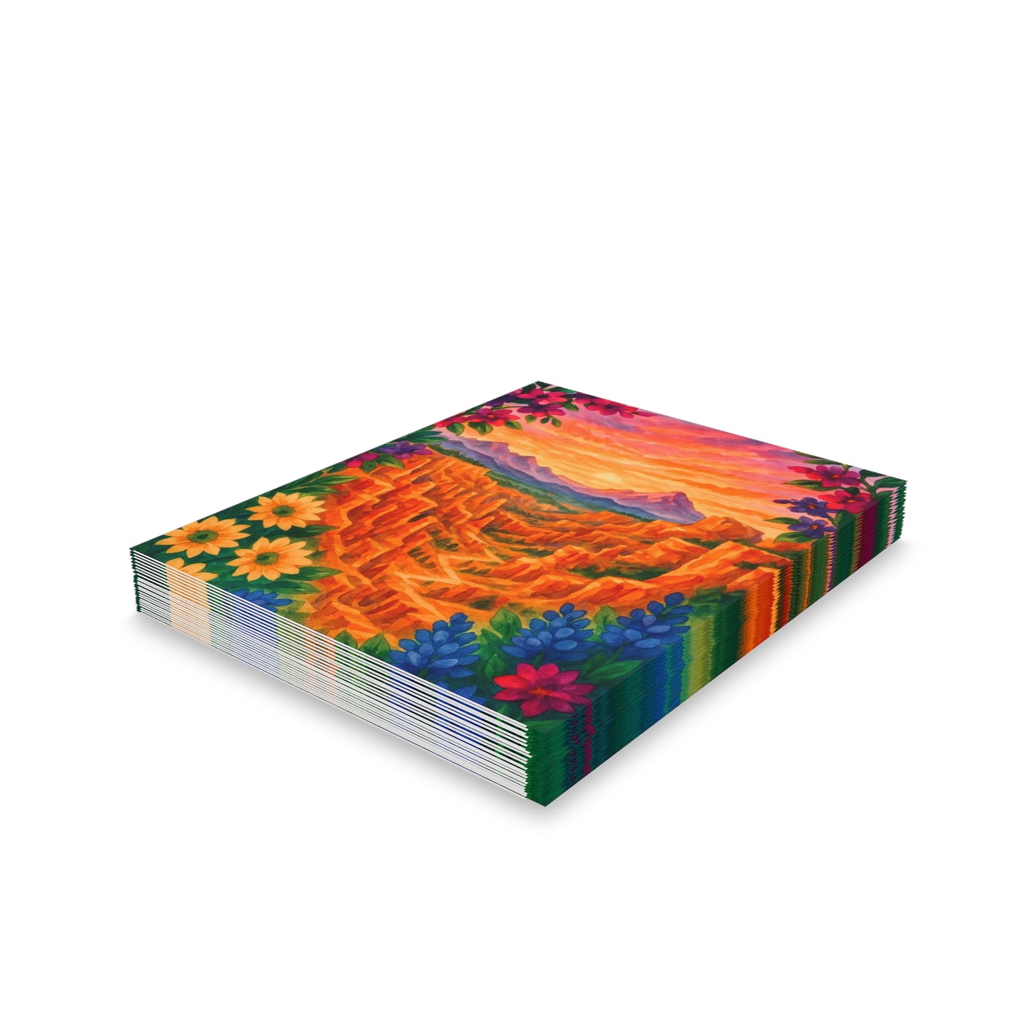 Sunset Landscape Greeting Cards Set - 8, 16, or 24 pcs, Colorful Nature Cards, Floral Art Stationery, Perfect for All Occasions