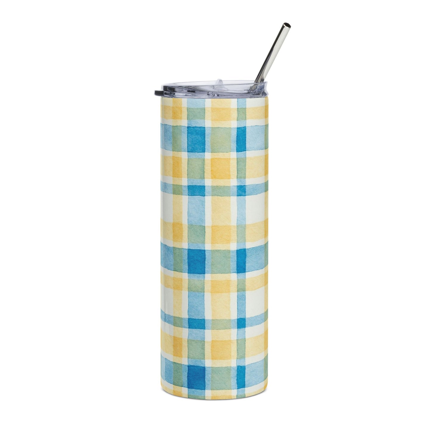 Vibrant Plaid Stainless Steel Tumbler, 20oz | Summer Drinkware, Travel Mug, Stylish Coffee Cup, Perfect for Picnics, Gifts