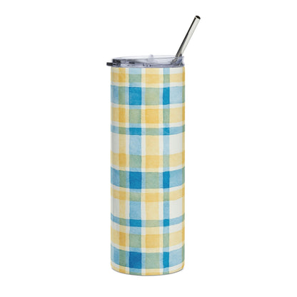 Vibrant Plaid Stainless Steel Tumbler, 20oz | Summer Drinkware, Travel Mug, Stylish Coffee Cup, Perfect for Picnics, Gifts