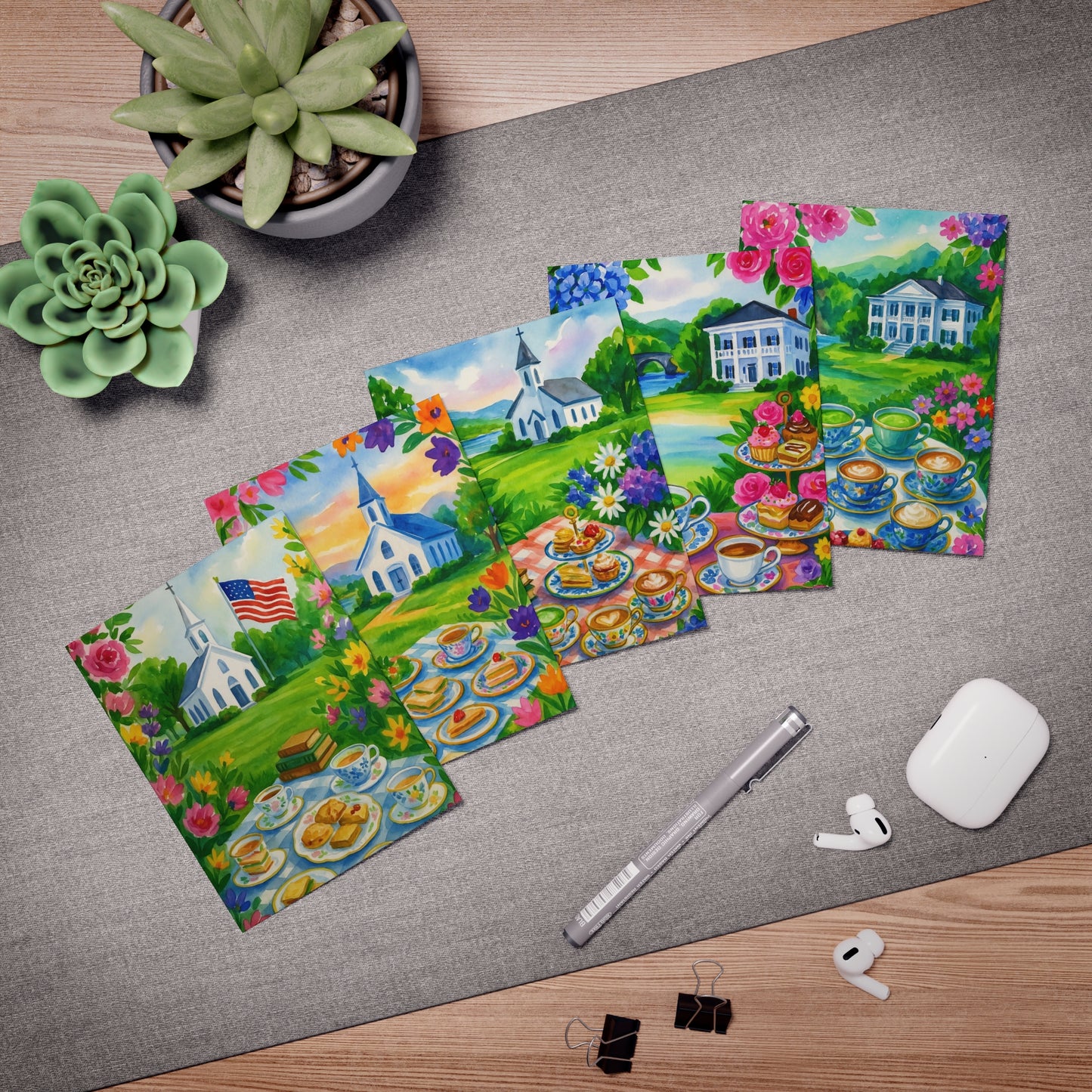 Charming Greeting Cards, Multi-Design Card Set for All Occasions, Watercolor Tea Party Art, Thank You, Birthday, Thinking of You