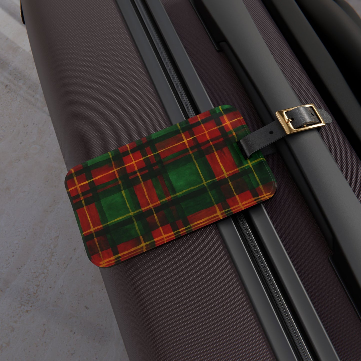 Festive Plaid Luggage Tag, Travel Accessory, Personalized Gift, Holiday Travel Tag, Stylish Baggage Identifier