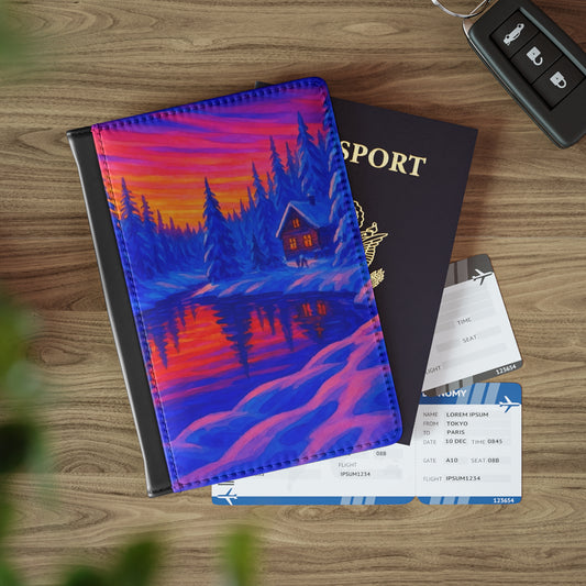 Colorful Winter Landscape Passport Cover, Travelers Gift, Holiday Travel Accessory, Keepsake Cover, Adventure Journal
