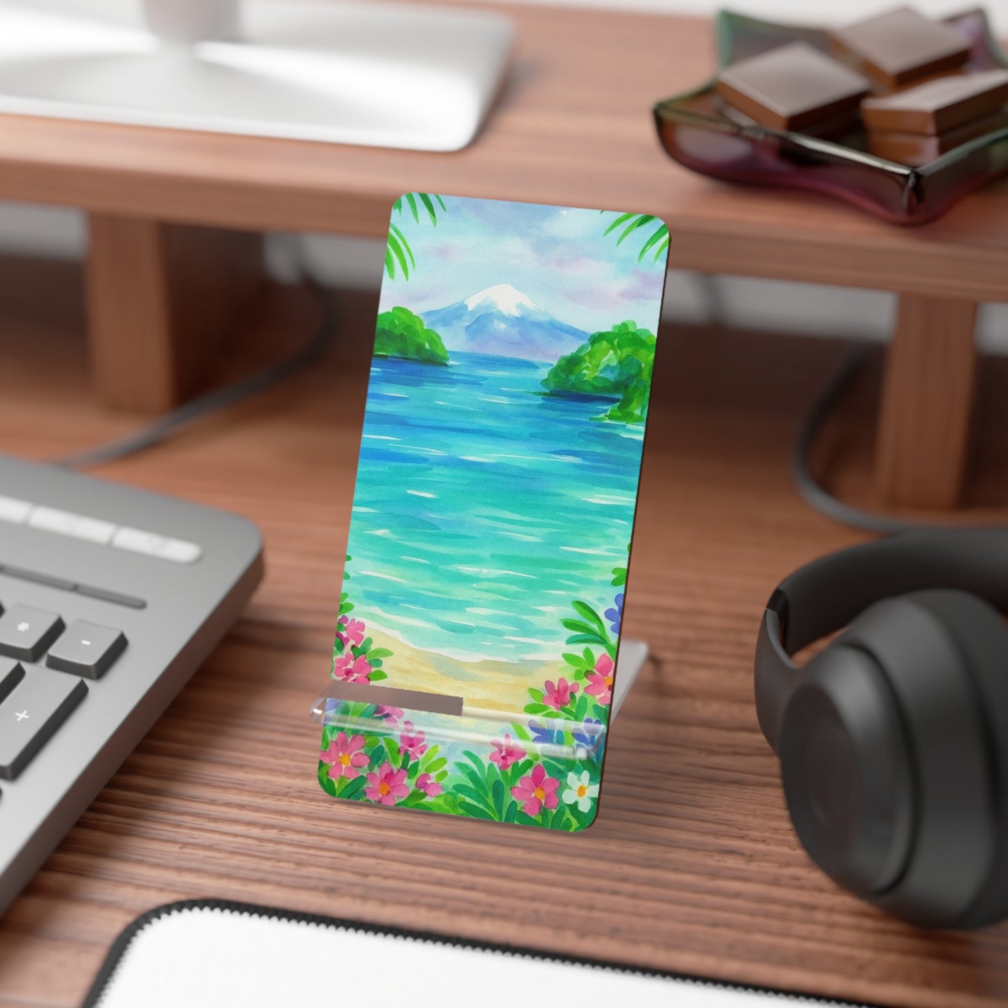 Tropical Smartphone Display Stand, Beach Decor, Phone Holder, Summer Vibes, Wedding Gift, Home Office Accessory