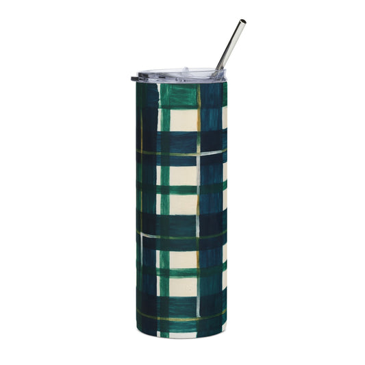 Stylish Plaid Stainless Steel Tumbler, 20oz | Insulated Drinkware for Travel, Gifts, Coffee Lovers, Home Decor, Holiday Mugs