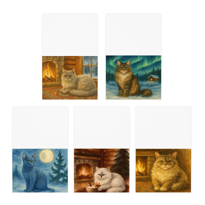 Cozy Cat Greeting Cards - 5-Pack, Perfect for Birthdays, Thank You Notes, Seasonal Greetings, Cat Lover Gifts, Handmade Cards
