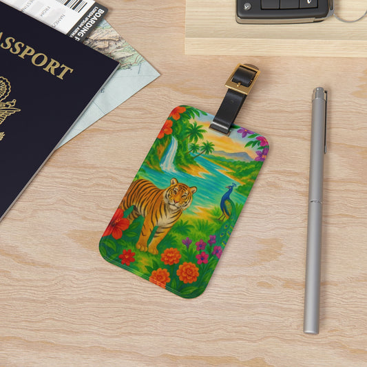 Colorful Jungle Luggage Tag with Tiger and Peacock Design, Travel Accessory, Tropical Gift for Adventurers, Unique Baggage Identifier, [...]