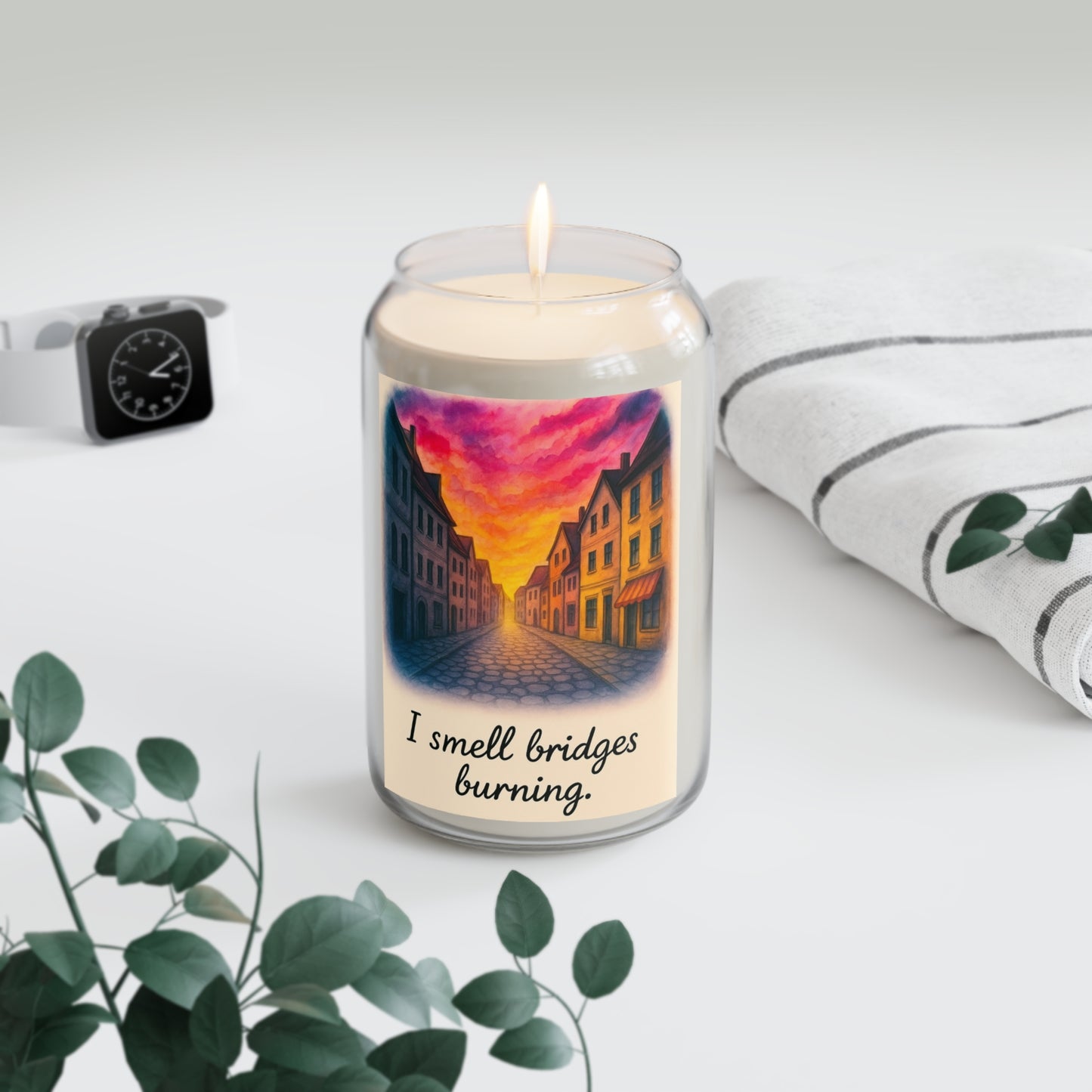 Scented Soy Candle - "I Smell Bridges Burning" - Cozy Home Decor, Gift for Friends, Relaxation, Aromatherapy, Handmade Candle