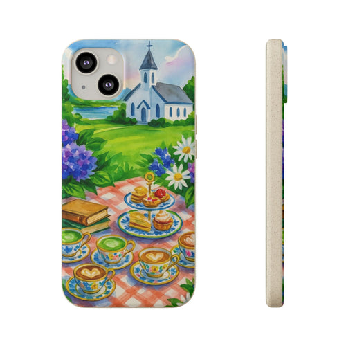 Biodegradable Phone Cases with Charming Tea Party Design, Eco-Friendly Phone Cover, Gift for Nature Lovers, Fun & Whimsical Style