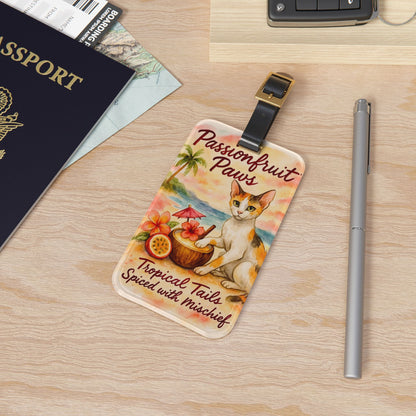 Tropical Cat Luggage Tag, Cute Pet Travel Accessory, Personalized Travel Gift, Cat Lover's Item, Vacation Essentials