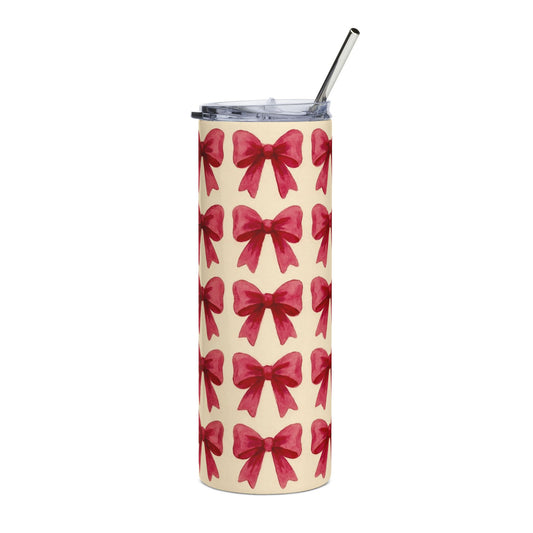 Chic Stainless Steel Tumbler with Elegant Bow Design | Insulated Coffee Cup, Travel Mug, Gift for Her, Wedding, Birthday, Personalized