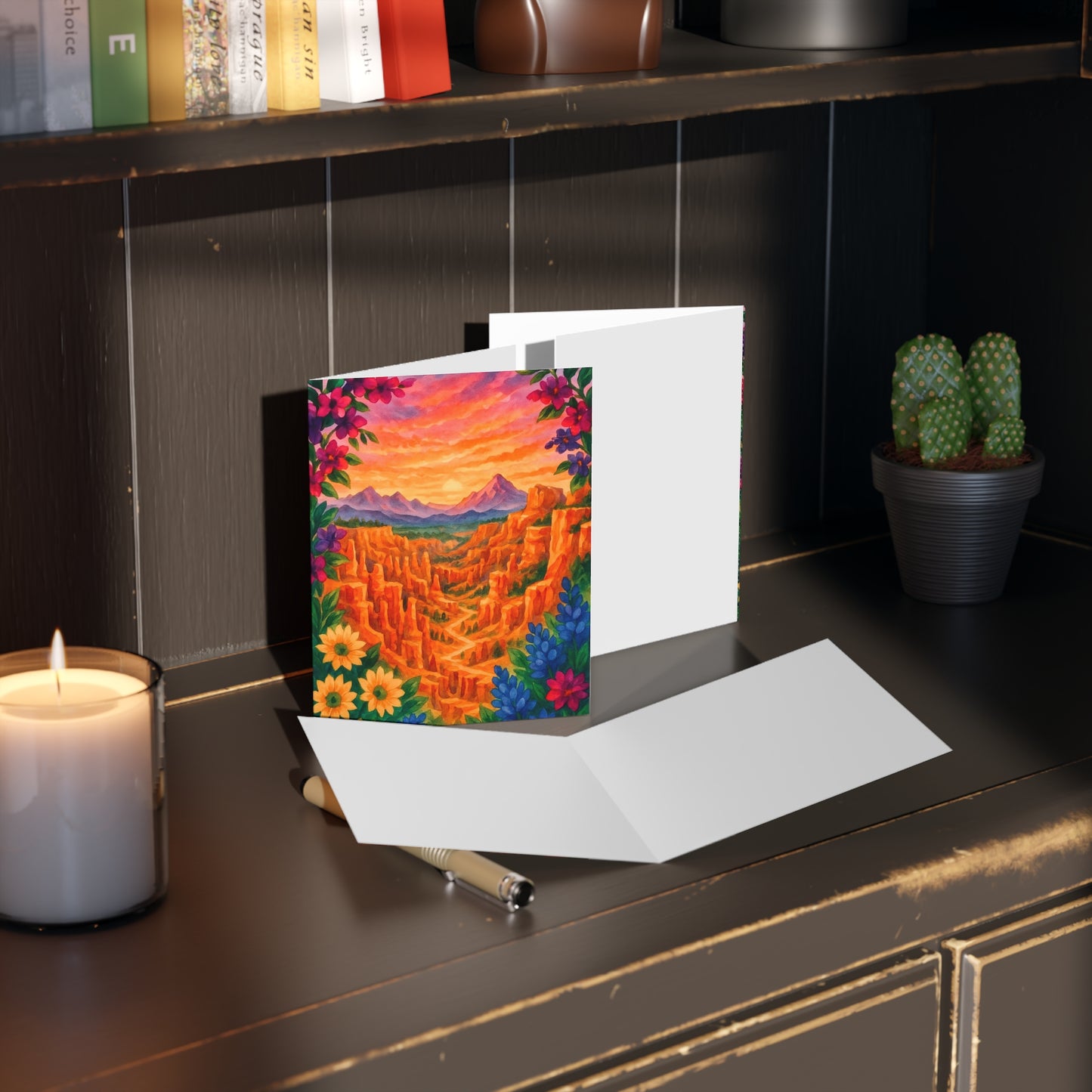 Sunset Landscape Greeting Cards Set - 8, 16, or 24 pcs, Colorful Nature Cards, Floral Art Stationery, Perfect for All Occasions