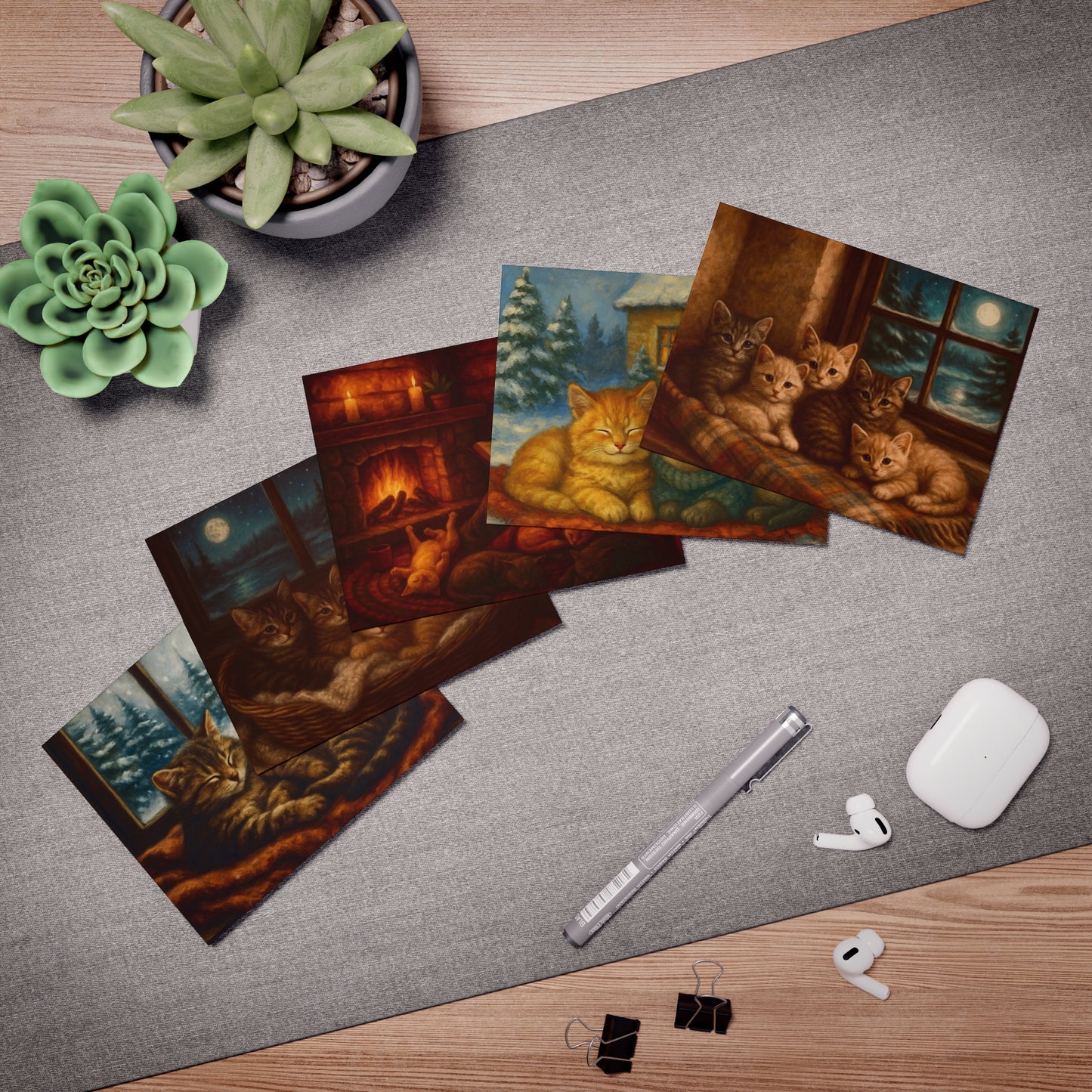 Cozy Cat-Themed Greeting Cards | 5-Pack of Heartwarming Designs | Perfect for Holidays, Birthdays, and Pet Lovers