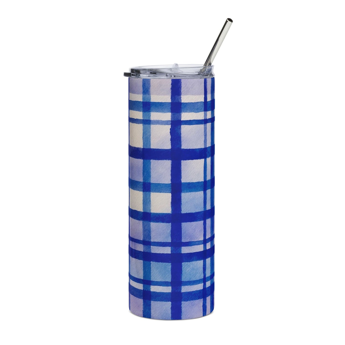 Plaid Blue Stainless Steel Tumbler, 20oz - Stylish Travel Mug, Gift for Coffee Lovers, Outdoor Adventure, Birthday Present, Summer Vibes