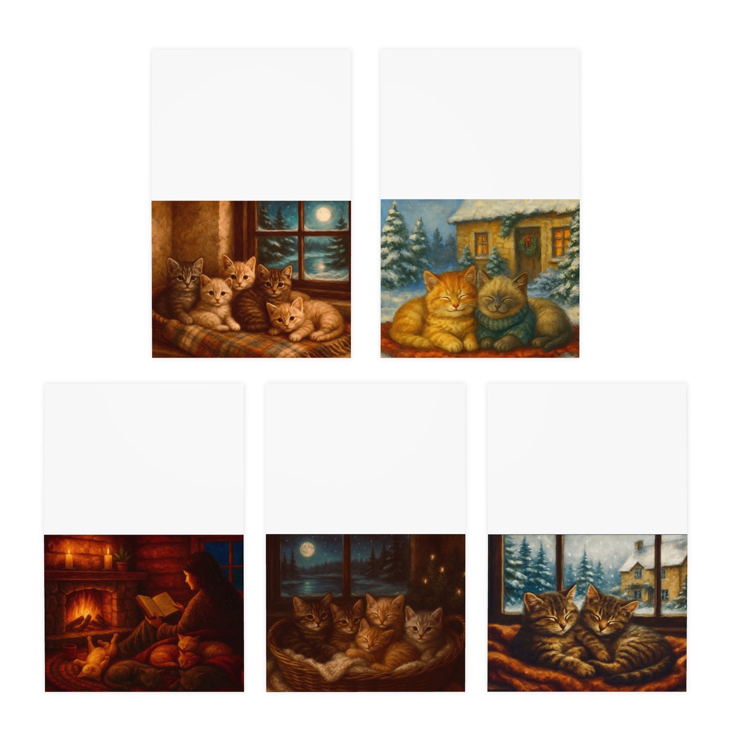 Cozy Cat-Themed Greeting Cards | 5-Pack of Heartwarming Designs | Perfect for Holidays, Birthdays, and Pet Lovers