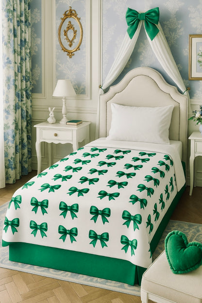 Green Bow Blanket – Cozy Decorative Throw, Ideal for Kids, Perfect Baby Shower Gift, Living Room Accent, Holiday Comfort