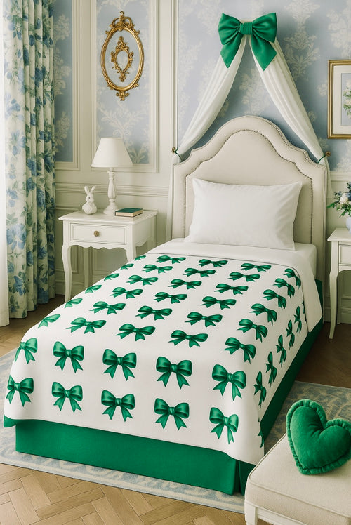 Green Bow Blanket – Cozy Decorative Throw, Ideal for Kids, Perfect Baby Shower Gift, Living Room Accent, Holiday Comfort