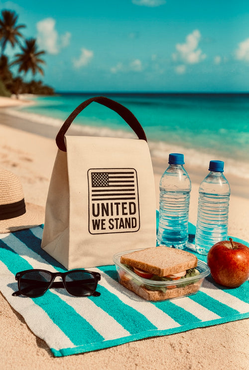 Patriotic Canvas Lunch Bag, United We Stand, Eco-Friendly Tote, Picnic Bag, Americana Style, Lunch Carrier, Gift for Patriot
