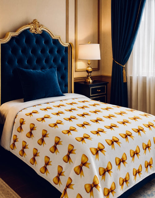 Cozy Bow Pattern Velveteen Plush Blanket | Soft Throw for Home Decor, Gift for Birthdays, Holidays, Kids Room