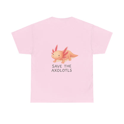 Save the Axolotls Unisex Heavy Cotton Tee, Eco-Friendly T-Shirt, Animal Lover Gift, Conservation Tee, Cute Axolotl Apparel