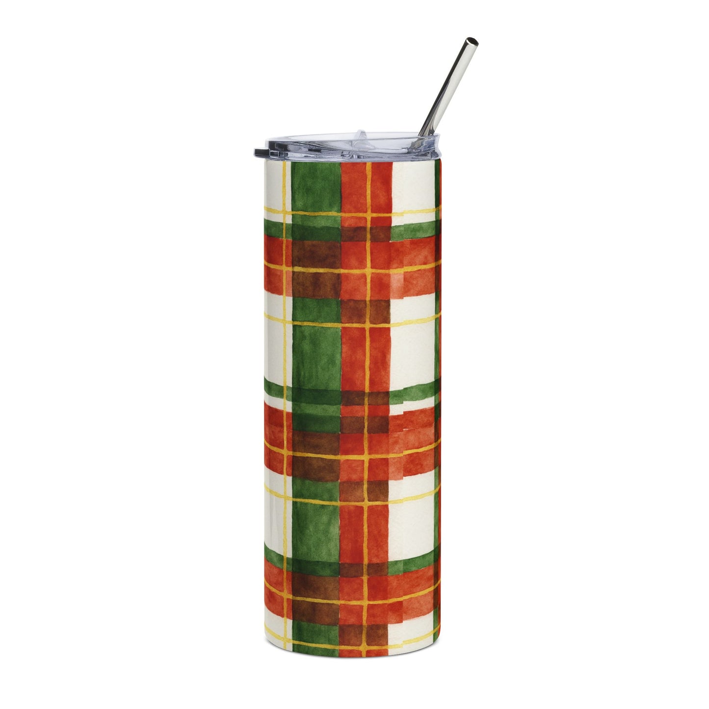 Festive Plaid Stainless Steel Tumbler | 20oz Insulated Drinkware | Holiday Gift, Coffee Cup, Travel Mug, Winter Accessory, Eco-Friendly