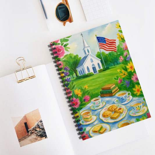 Charming Americana Spiral Notebook - Ideal for Journaling, Gift for BFFs, Tea Lovers, Mother's Day, Wedding Planning