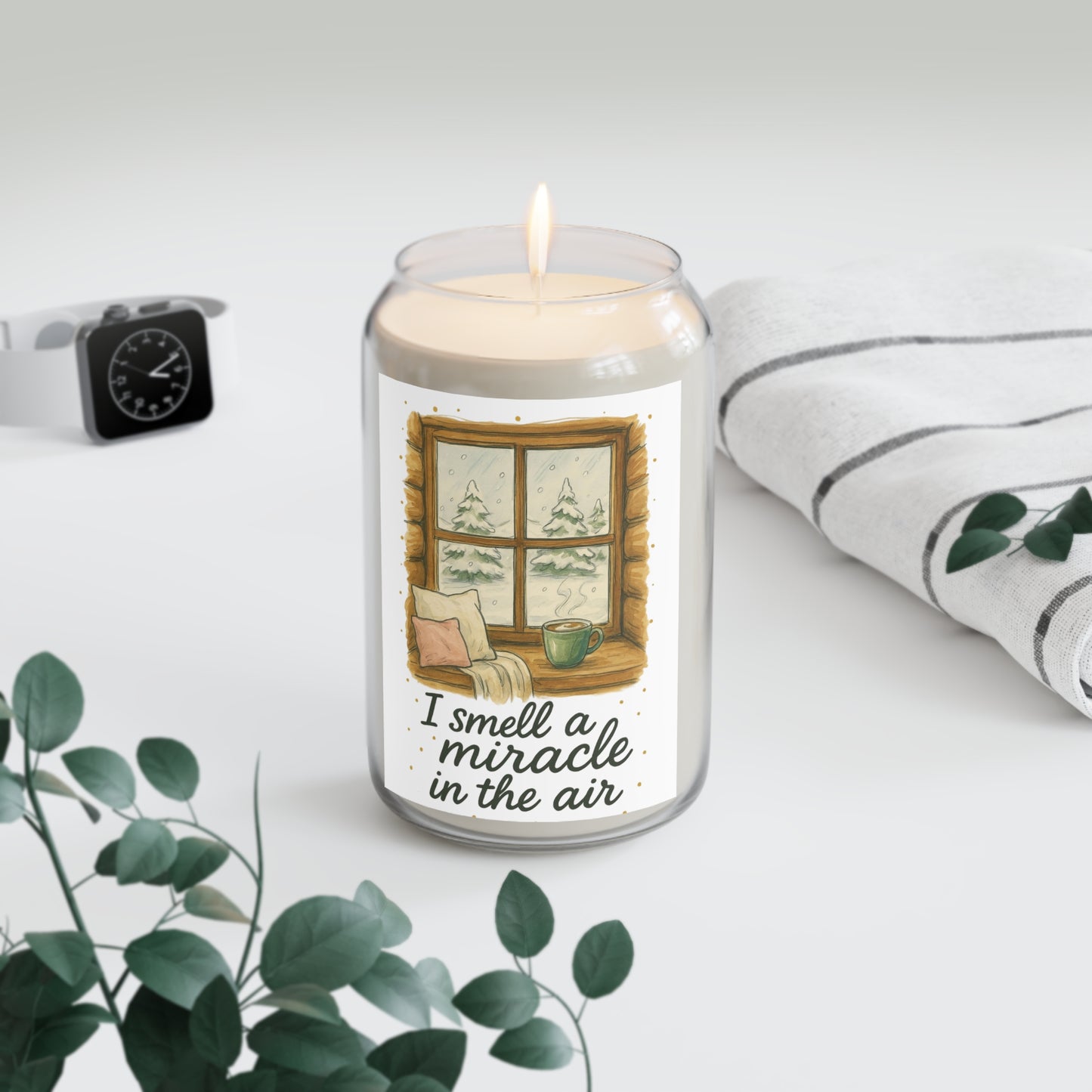 Cozy Scented Soy Candle, Holiday Gift, Home Decor, Relaxation, I Smell a Miracle in the Air, Winter Fragrance, Self-Care