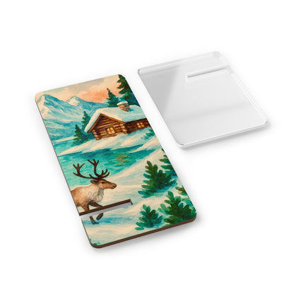 Winter Wonderland Smartphone Stand, Wooden Mobile Display Holder, Desk Organizer for Phone, Christmas Gift, Cozy Cabin Decor