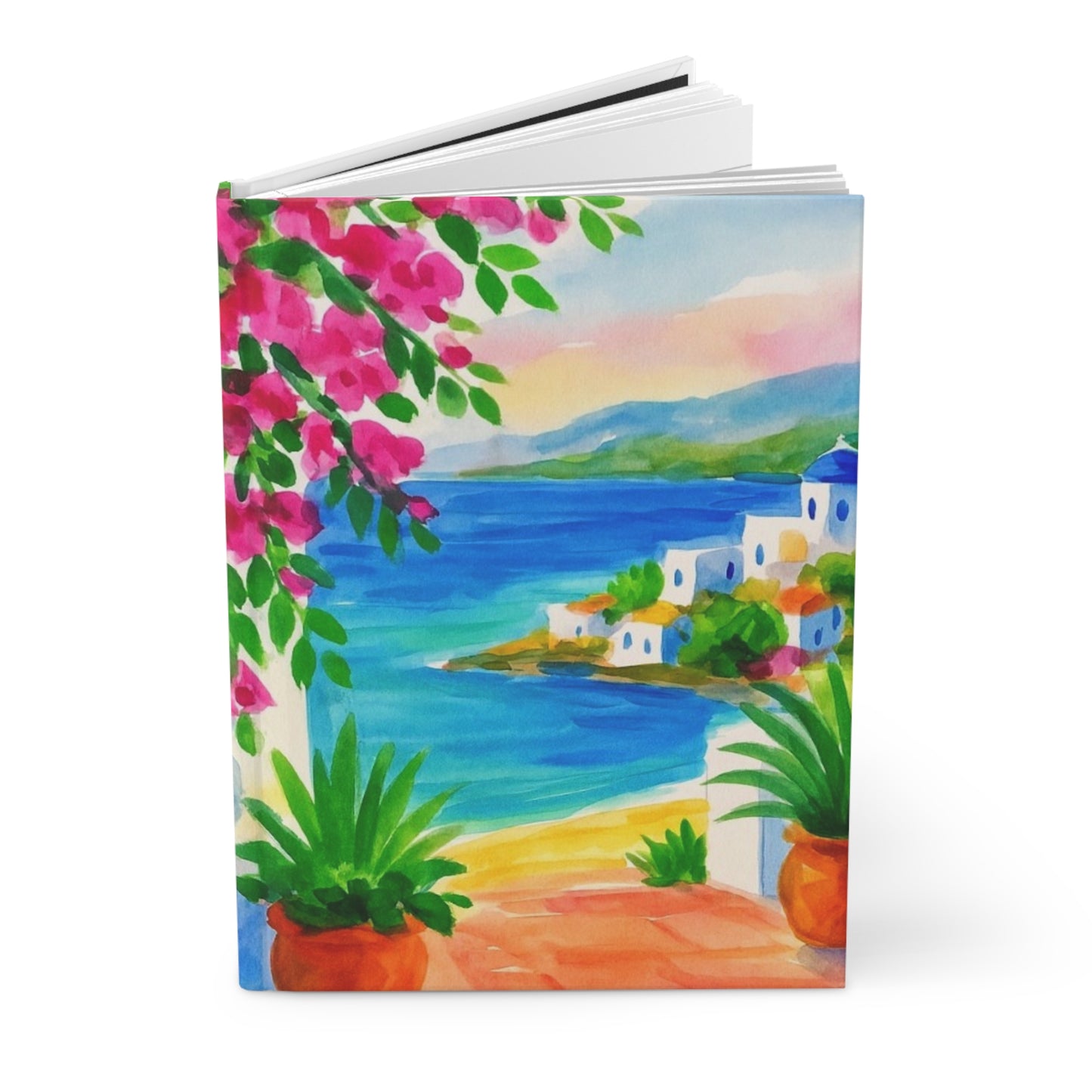 Scenic Hardcover Journal with Floral Design | Travel Journal, Sketchbook, Gift for Writers, Artistic Diary, Beach Vibes