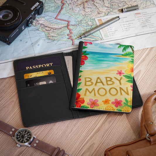 Baby Moon Passport Cover - Travel Accessory, Vacation Gift, Beach Theme, New Parents, Baby Shower Present
