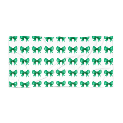 Chic Green Bow Beach Towel - Elegant Summer Essential, Poolside Accessory, Gift for Her, Beachday, Vacation Towels